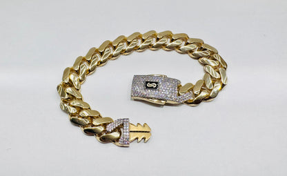10K GOLD MONACO BRACELET 9”, WIDTH: 13mm, WEIGHT: 21.5gm