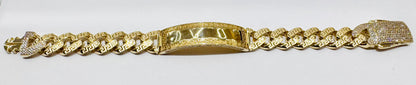 10K GOLD MONACO ID BRACELET WITH VERSACE DESIGN 9”, WIDTH: 14.4mm, WEIGHT: 32.6gm
