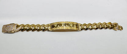 10K GOLD MONACO ID BRACELET 8”, WIDTH: 12.7mm, WEIGHT: 24.7gm