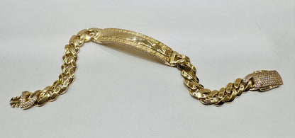 10K GOLD MONACO ID BRACELET 8”, WIDTH: 8.8mm, WEIGHT: 14.8gm