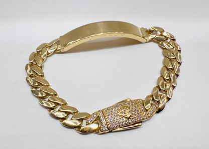 10K GOLD MONACO ID BRACELET 8”, WIDTH: 8mm, WEIGHT: 14.7gm