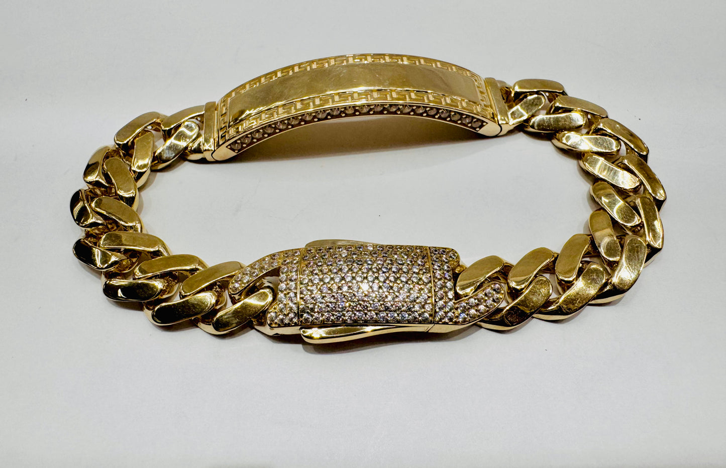 10K GOLD MONACO ID BRACELET 8.5”, WIDTH: 10.5mm, WEIGHT: 19.2gm