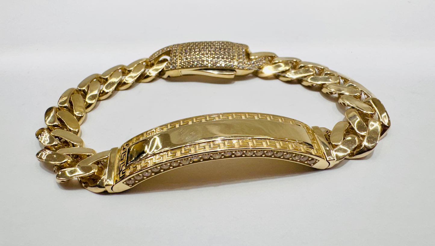 10K GOLD MONACO ID BRACELET 8.5”, WIDTH: 10.5mm, WEIGHT: 19.2gm