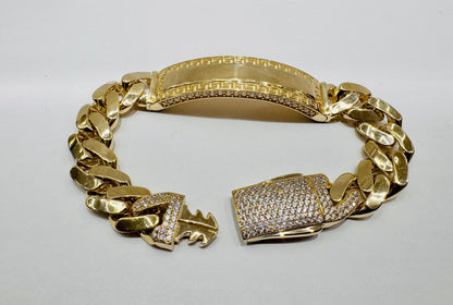 10K GOLD MONACO ID BRACELET 8”, WIDTH: 12.7mm, WEIGHT: 24.7gm