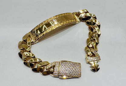 10K GOLD MONACO ID BRACELET 8”, WIDTH: 12.7mm, WEIGHT: 24.7gm