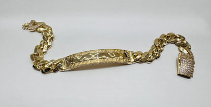 10K GOLD MONACO ID BRACELET 8”, WIDTH: 8.8mm, WEIGHT: 14.8gm