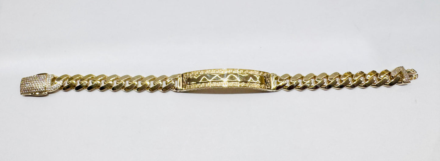 10K GOLD MONACO ID BRACELET 8”, WIDTH: 8.8mm, WEIGHT: 14.8gm