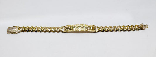 10K GOLD MONACO ID BRACELET 8”, WIDTH: 8.8mm, WEIGHT: 14.8gm