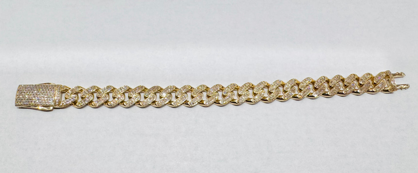 10K GOLD CZ CUBAN LINK BRACELET 9”, WIDTH: 12.7mm, WEIGHT: 27gm