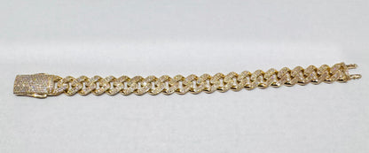 10K GOLD CZ CUBAN LINK BRACELET 9”, WIDTH: 12.7mm, WEIGHT: 27gm