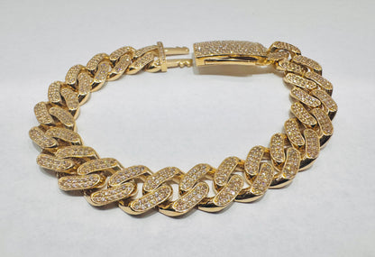 10K GOLD CZ CUBAN LINK BRACELET 9”, WIDTH: 12.7mm, WEIGHT: 27gm