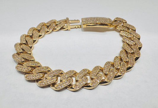 10K GOLD CZ CUBAN LINK BRACELET 9”, WIDTH: 12.7mm, WEIGHT: 27gm