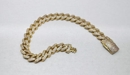 10K GOLD CZ CUBAN LINK BRACELET 8.5”, WIDTH: 8.9mm, WEIGHT: 16gm