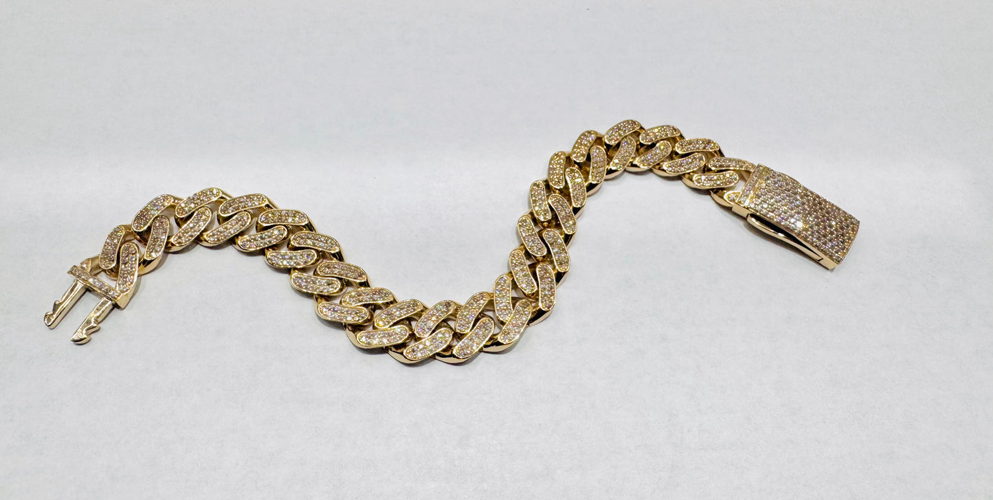 10K GOLD CZ CUBAN LINK BRACELET 9”, WIDTH: 12.7mm, WEIGHT: 27gm