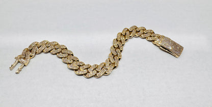 10K GOLD CZ CUBAN LINK BRACELET 9”, WIDTH: 12.7mm, WEIGHT: 27gm