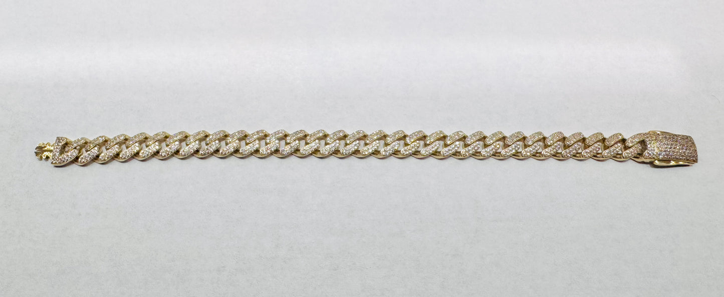 10K GOLD CZ CUBAN LINK BRACELET 8.5”, WIDTH: 8.9mm, WEIGHT: 16gm