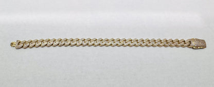 10K GOLD CZ CUBAN LINK BRACELET 8.5”, WIDTH: 8.9mm, WEIGHT: 16gm