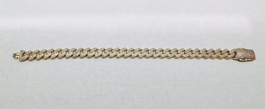 10K GOLD CZ CUBAN LINK BRACELET 8.5”, WIDTH: 8.9mm, WEIGHT: 16gm