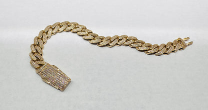 10K GOLD CZ CUBAN LINK BRACELET 9”, WIDTH: 11mm, WEIGHT: 22.5gm