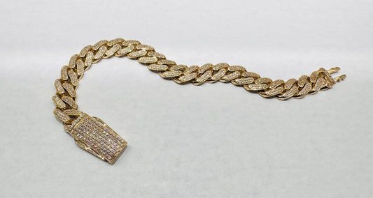 10K GOLD CZ CUBAN LINK BRACELET 9”, WIDTH: 11mm, WEIGHT: 22.5gm