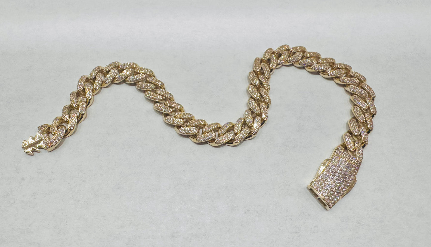 10K GOLD CZ CUBAN LINK BRACELET 8”, WIDTH: 7mm, WEIGHT: 12.1gm