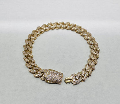 10K GOLD CZ CUBAN LINK BRACELET 8”, WIDTH: 8.8mm, WEIGHT: 15gm