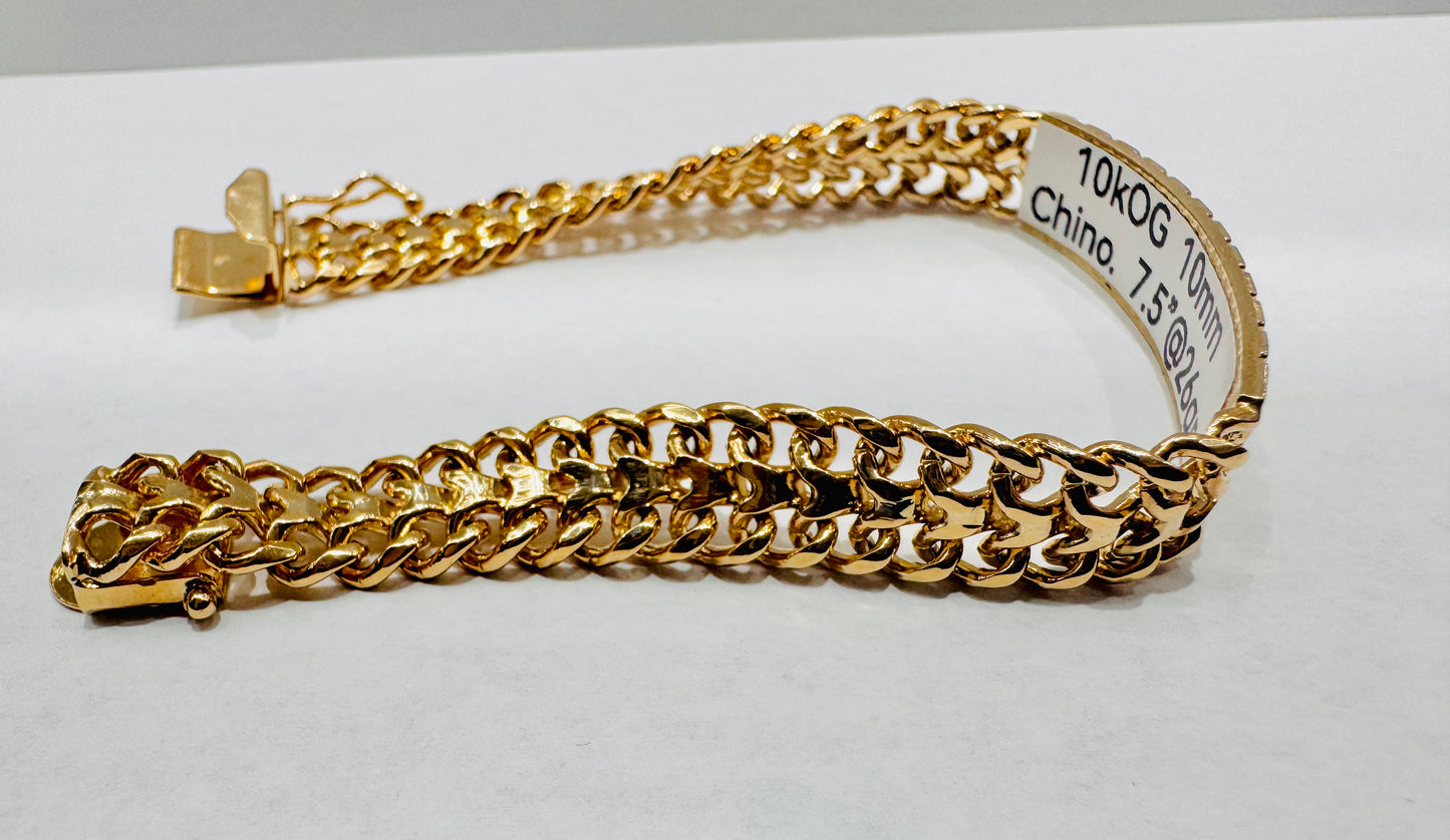 10K GOLD CHINO LINK ID BRACELET 8”, WIDTH: 10mm, WEIGHT: 25.9gm