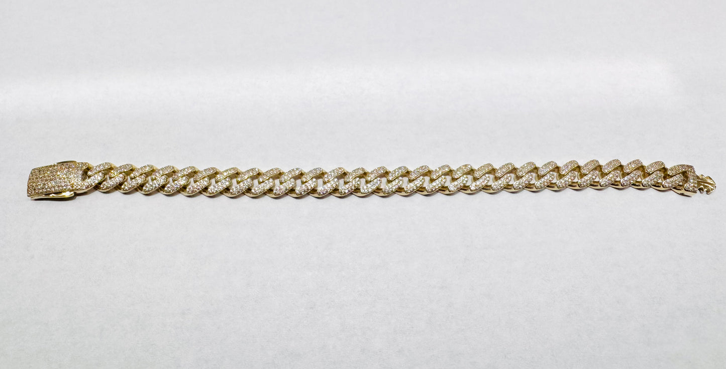 10K GOLD CZ CUBAN LINK BRACELET 8”, WIDTH: 8.8mm, WEIGHT: 15gm