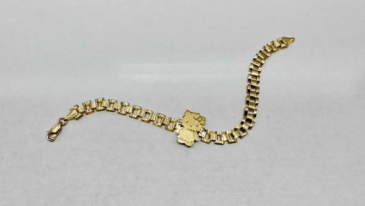 10K GOLD SMALL HELLO KITTY FULL BODY BRACELET 7”, WEIGHT: 6.6gm