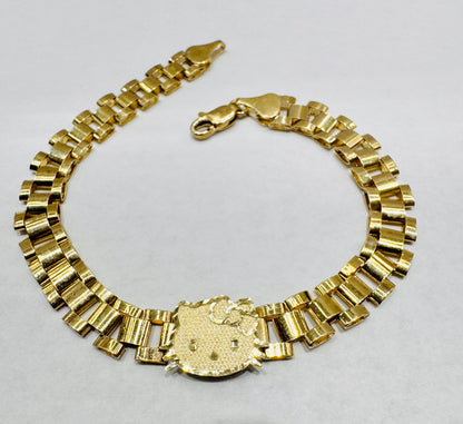 10K GOLD SMALL HELLO KITTY FACE BRACELET 8”, WEIGHT: 9.2gm