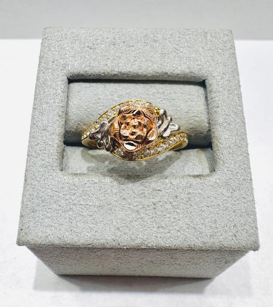 10K GOLD TRICOLOR ROSE AND BUTTERFLY RING, SIZE: 7.5, WEIGHT: 1.9gm