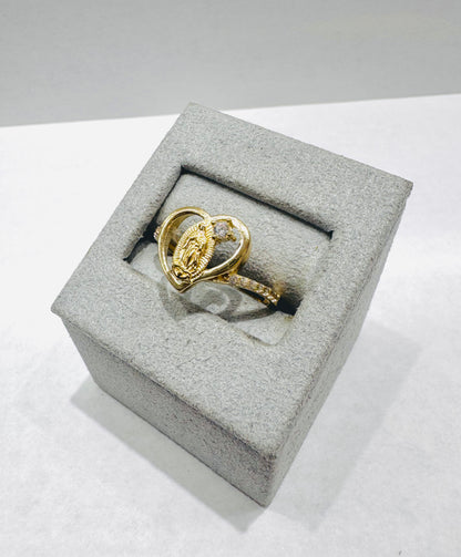 10K GOLD VIRGIN MARY RING WITH CZ STONES, SIZE: 8.5, WEIGHT: 1.8gm