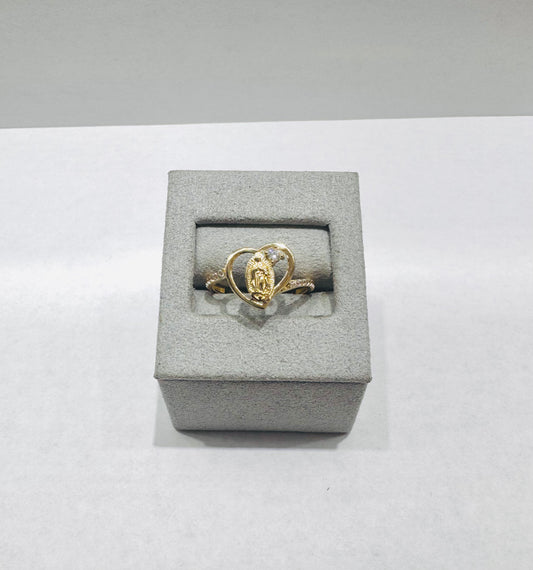 10K GOLD VIRGIN MARY RING WITH CZ STONES, SIZE: 8.5, WEIGHT: 1.8gm