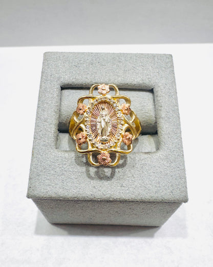 10K GOLD TRICOLOR VIRGIN MARY RING CZ STONES, SIZE: 6.5, WEIGHT: 3.6gm