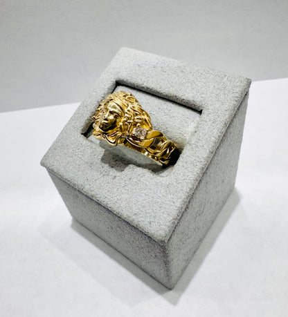 10K GOLD MEDUSA HEAD CUBAN BAND RING, SIZE: 9, WEIGHT: 3gm