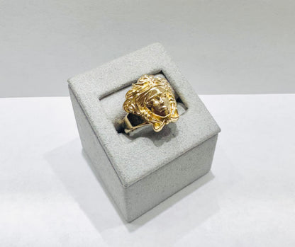 10K GOLD MEDUSA HEAD RING, SIZE: 9, WEIGHT: 3.6gm