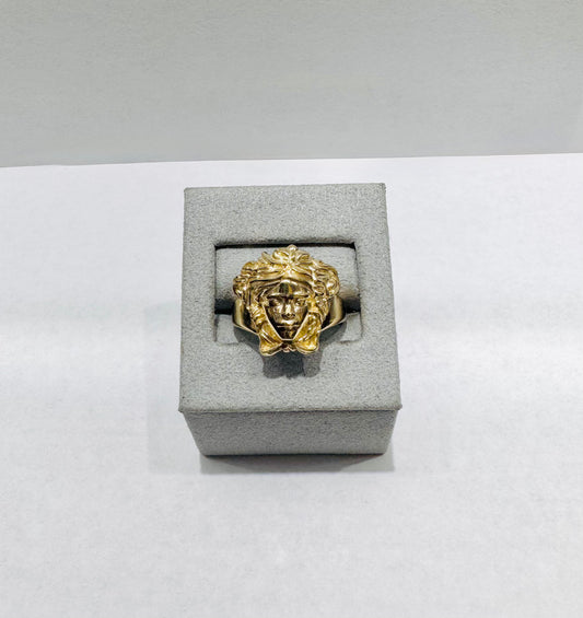 10K GOLD MEDUSA HEAD RING, SIZE: 9, WEIGHT: 3.6gm