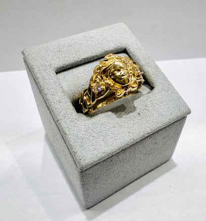 10K GOLD MEDUSA HEAD CUBAN BAND RING, SIZE: 9, WEIGHT: 3gm
