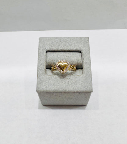 10K GOLD CUBAN HEART CZ STONES RING, SIZE: 7, WEIGHT: 2.2gm