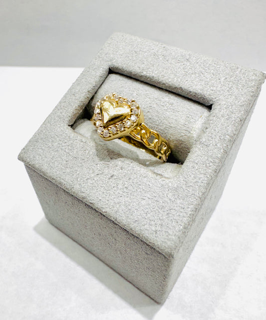 10K GOLD CUBAN HEART CZ STONES RING, SIZE: 7, WEIGHT: 2.2gm