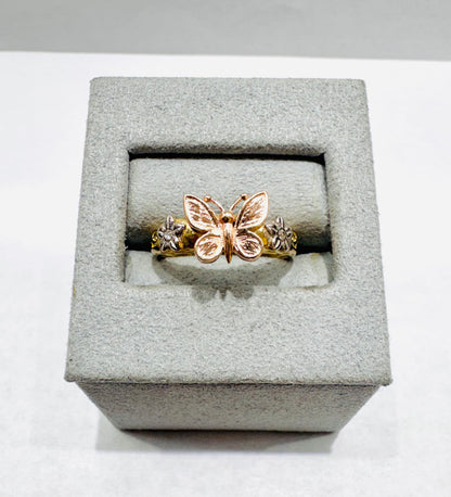 10K GOLD TRICOLOR BUTTERFLY RING, SIZE: 7, WEIGHT: 2.1gm