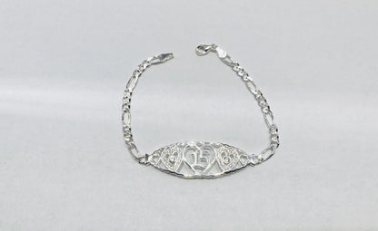 SILVER QUINCEANERA FIGARO LINK BRACELET 7”, WEIGHT: 6.6gm