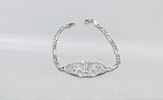 SILVER QUINCEANERA FIGARO LINK BRACELET 7”, WEIGHT: 6.6gm