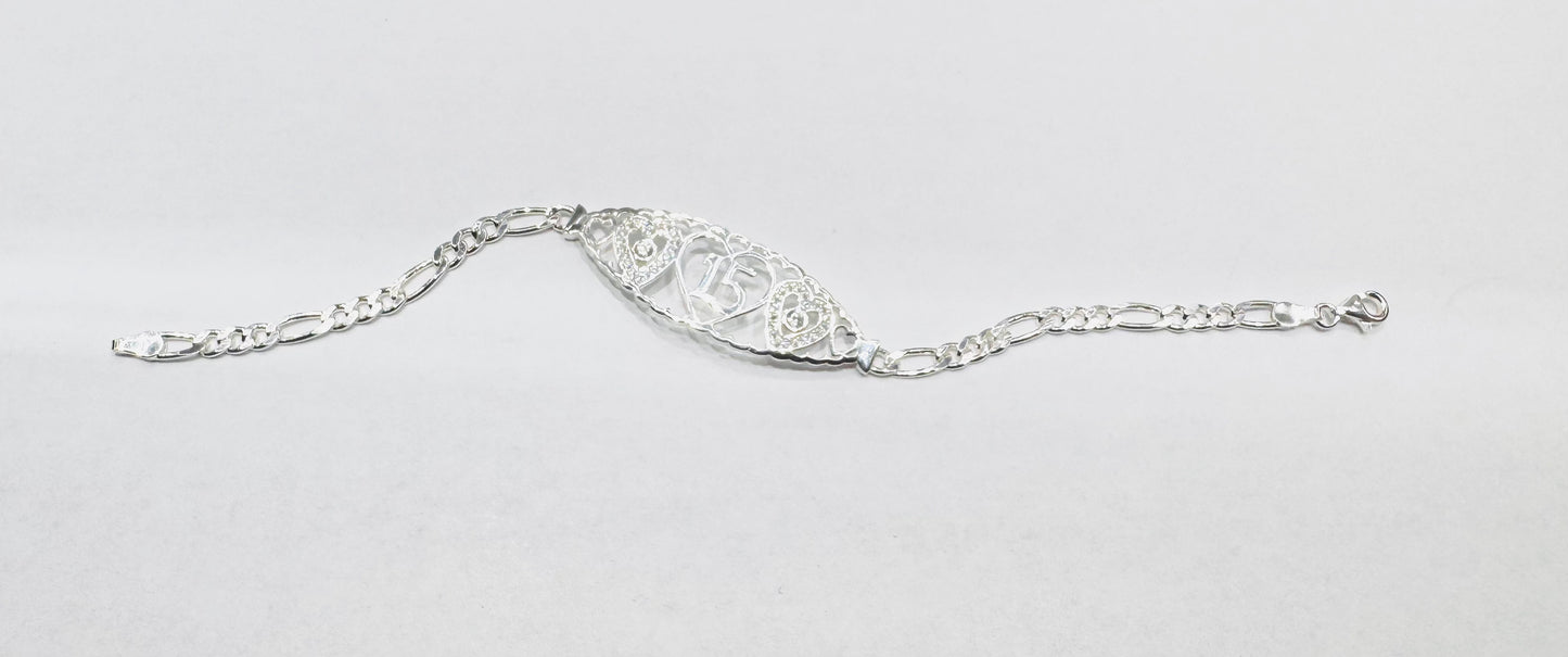 SILVER QUINCEANERA FIGARO LINK BRACELET 7”, WEIGHT: 6.6gm