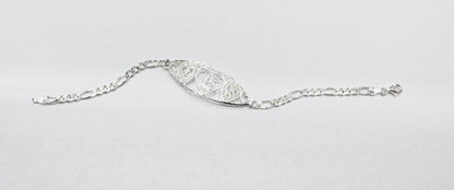 SILVER QUINCEANERA FIGARO LINK BRACELET 7”, WEIGHT: 6.6gm
