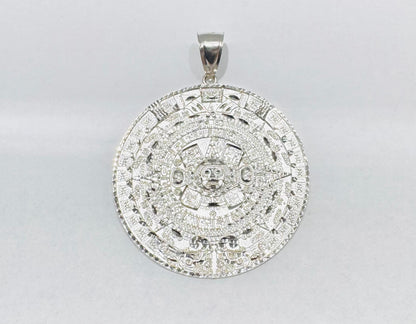 SILVER DIAMOND CUT BIG AZTEC CALENDAR PENDANT, WEIGHT: 21.2gm