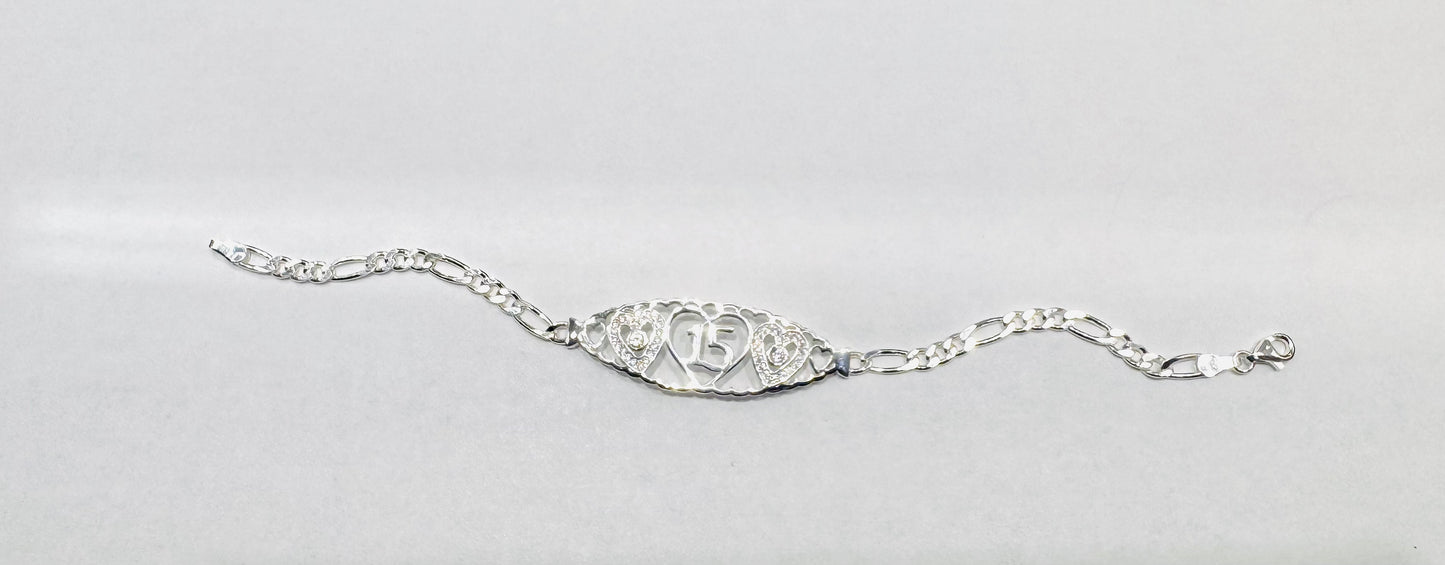 SILVER QUINCEANERA FIGARO LINK BRACELET 7”, WEIGHT: 6.6gm