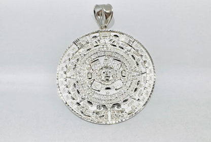SILVER DIAMOND CUT BIG AZTEC CALENDAR PENDANT, WEIGHT: 21.2gm