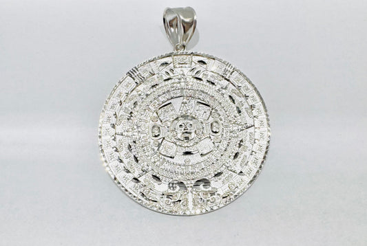 SILVER DIAMOND CUT BIG AZTEC CALENDAR PENDANT, WEIGHT: 21.2gm