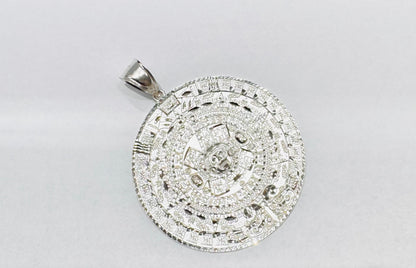 SILVER DIAMOND CUT BIG AZTEC CALENDAR PENDANT, WEIGHT: 21.2gm